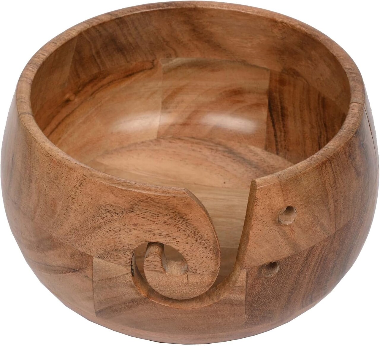 Acacia Wood Yarn Bowl Holder,Handmade Holder with Holes,Yarn,Wool (7" x 7" x 4")